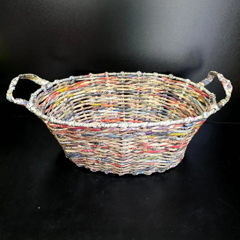 Unbranded Woven Newspaper Basket Unisex Large Multicolor Recycled Art Boho Decor